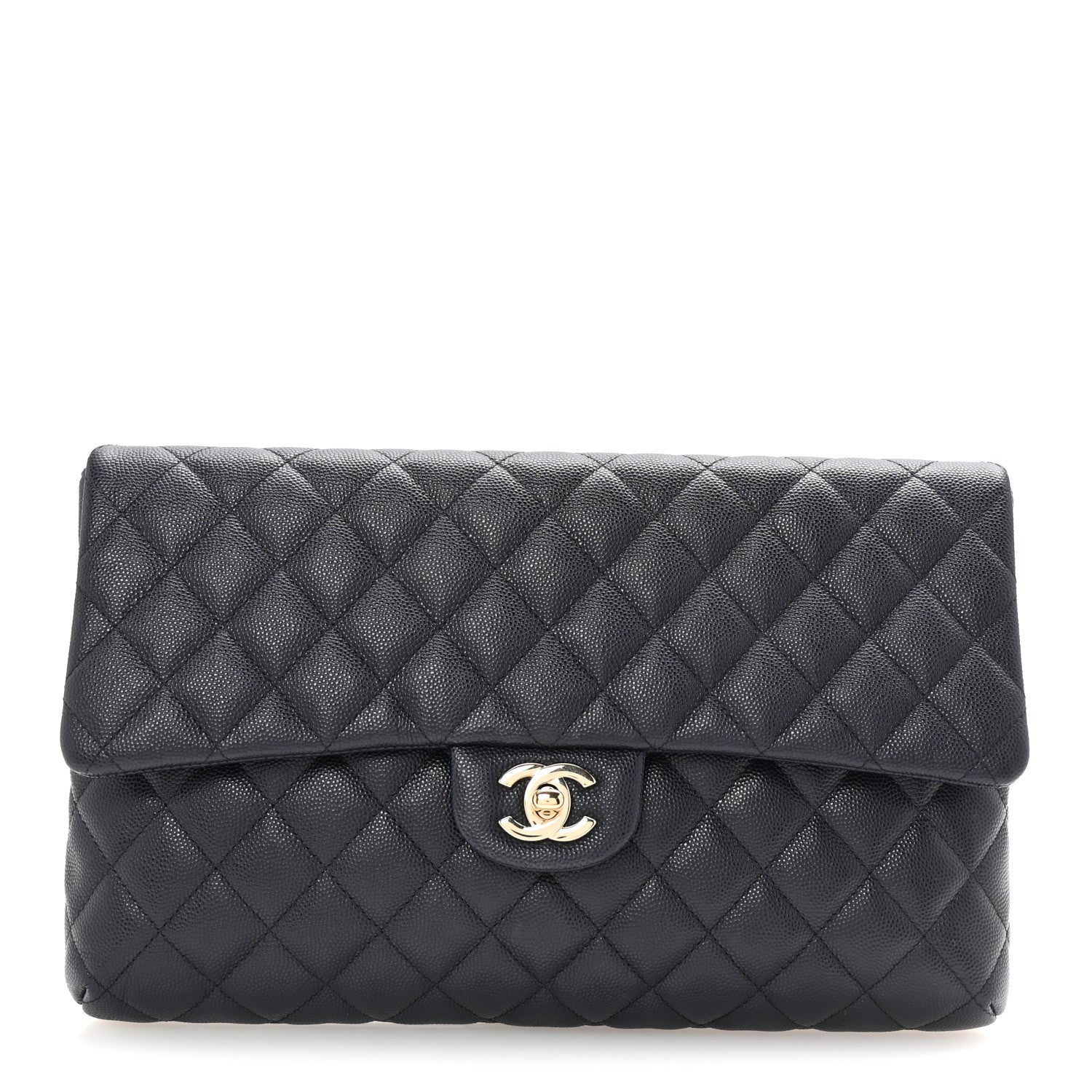 Caviar Quilted Flap Clutch Navy