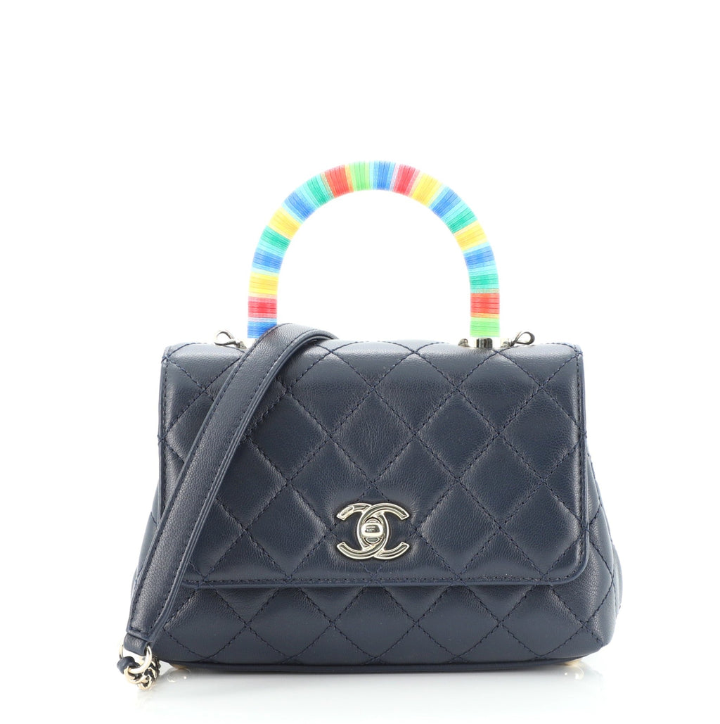 Coco Top Handle Bag Quilted Goatskin with Multicolor Handle Extra Mini