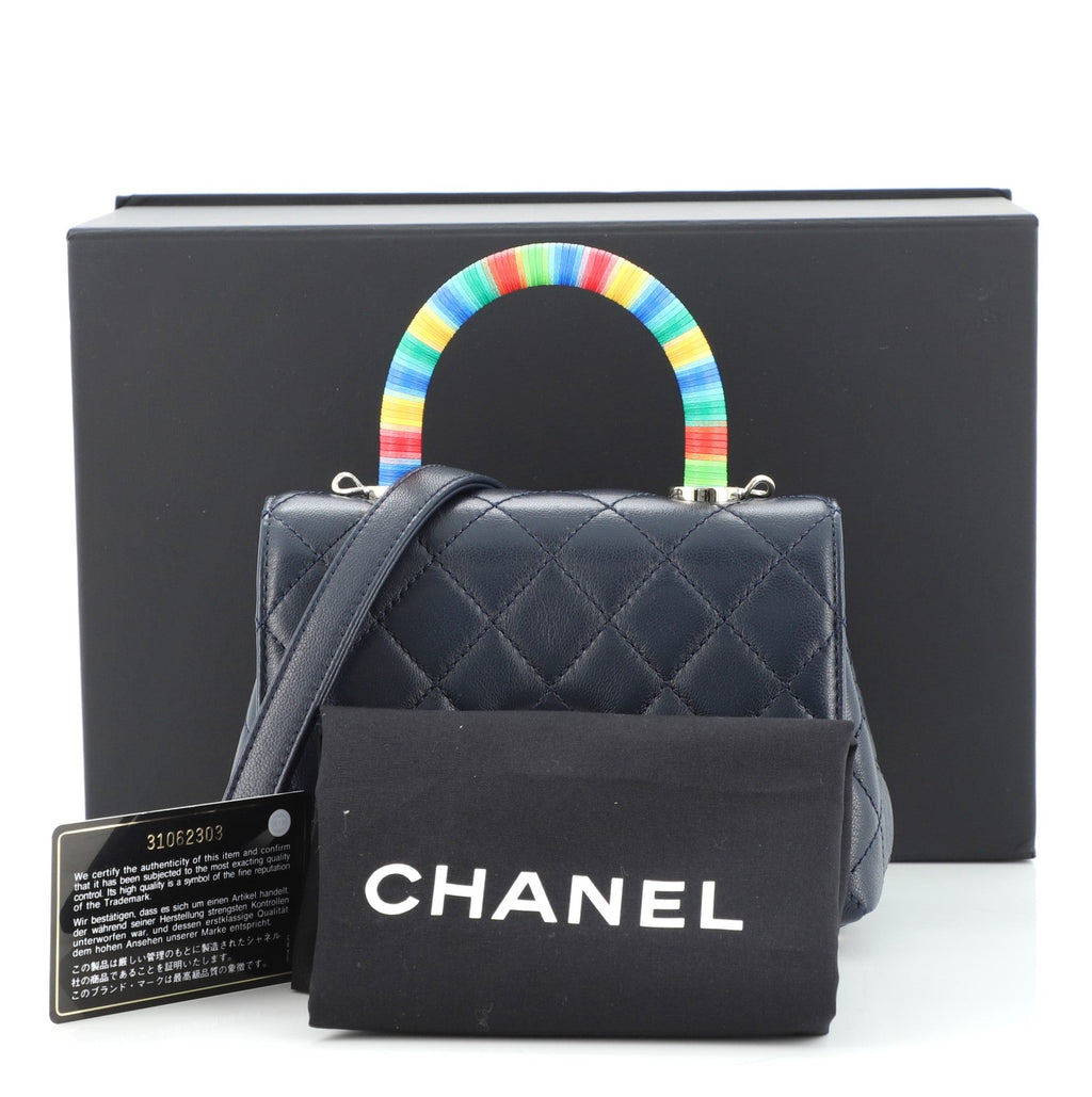 Coco Top Handle Bag Quilted Goatskin with Multicolor Handle Extra Mini