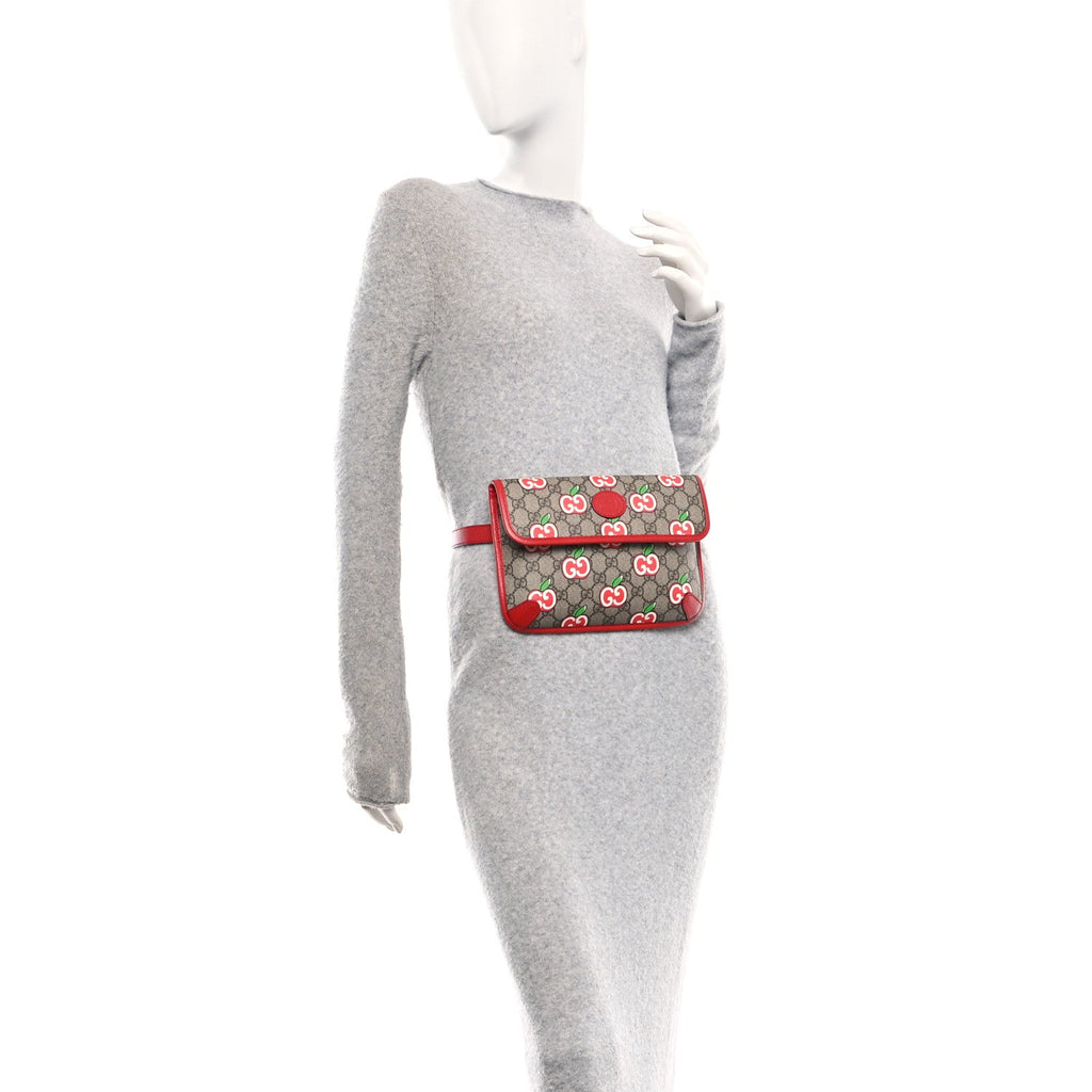 GG Supreme Monogram Apple Interlocking G Belt Bag 90 36 Beige Multicolor Lobster Red