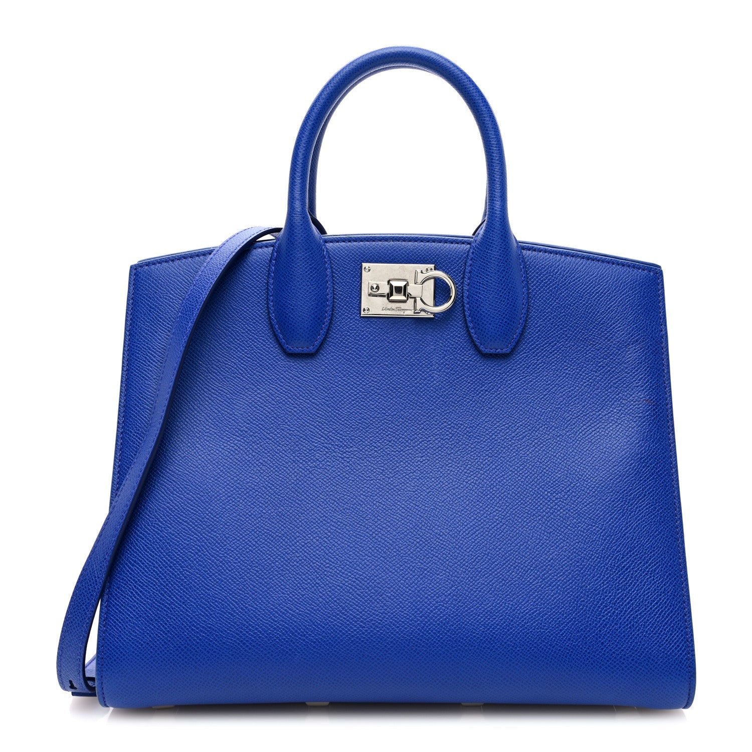 Hammered Calfskin Medium The Studio Box Bag Blue