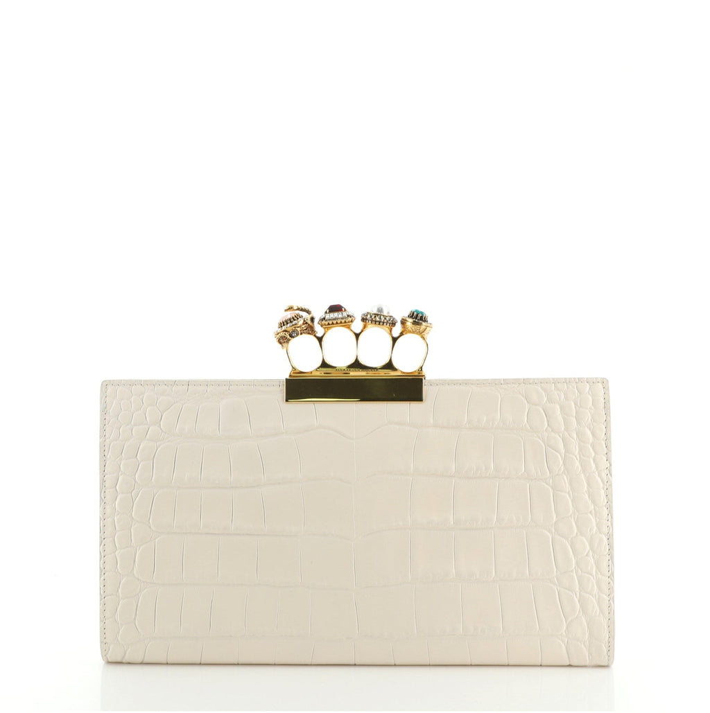 Flat Knuckle Clutch Crocodile Embossed Leather Medium