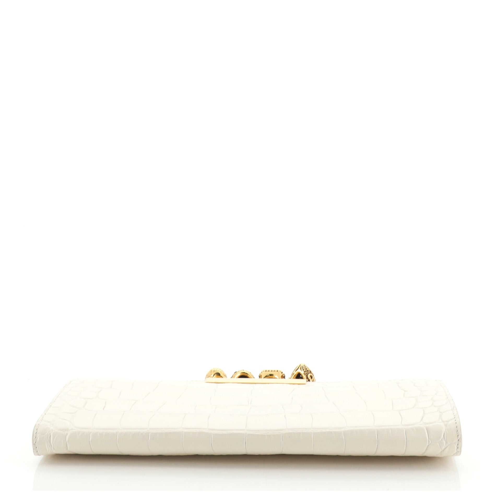 Flat Knuckle Clutch Crocodile Embossed Leather Medium