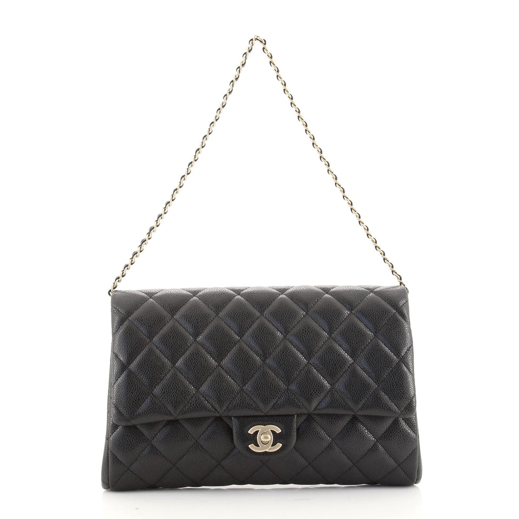 Clutch with Chain Quilted Caviar