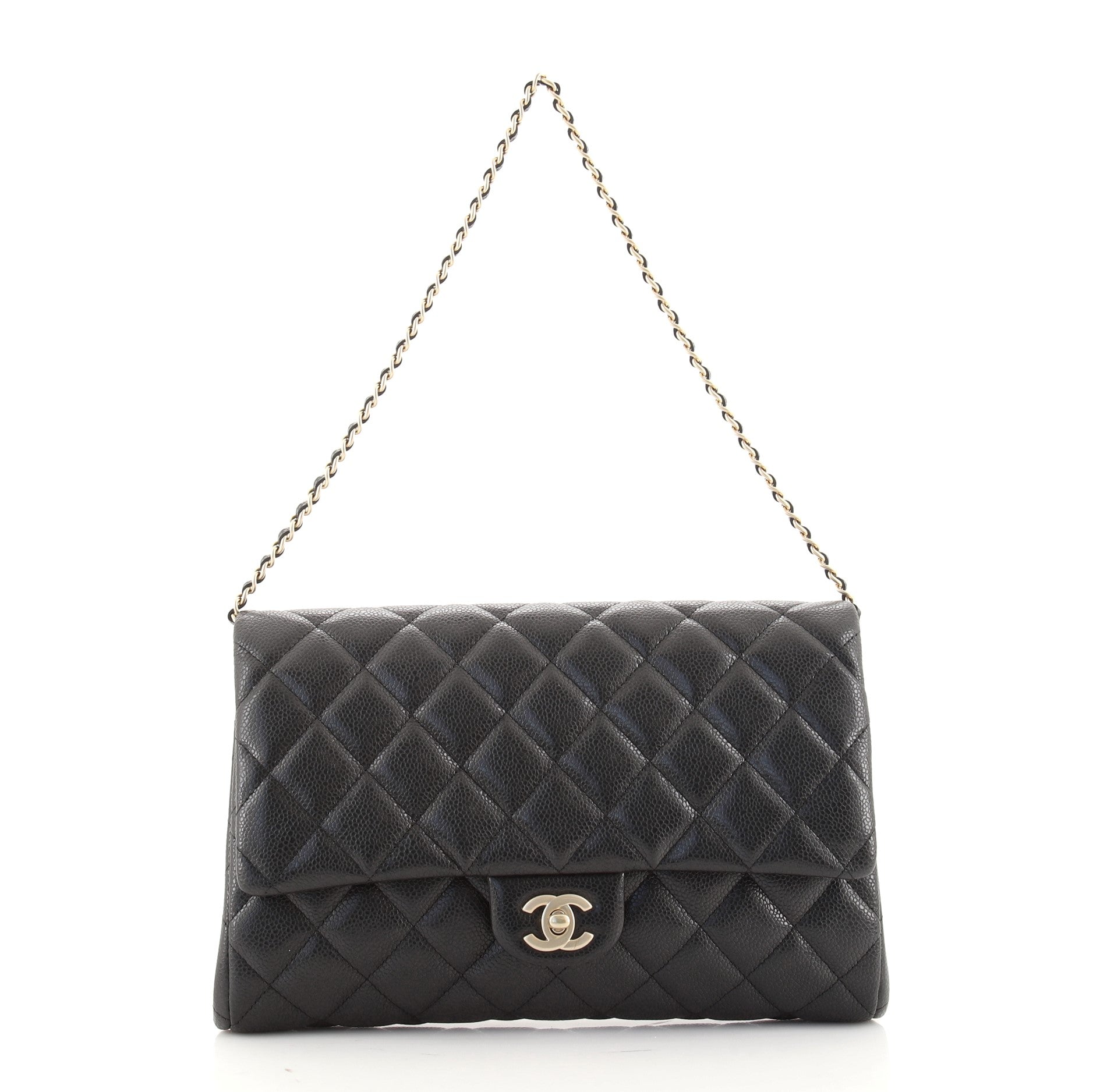 Clutch with Chain Quilted Caviar