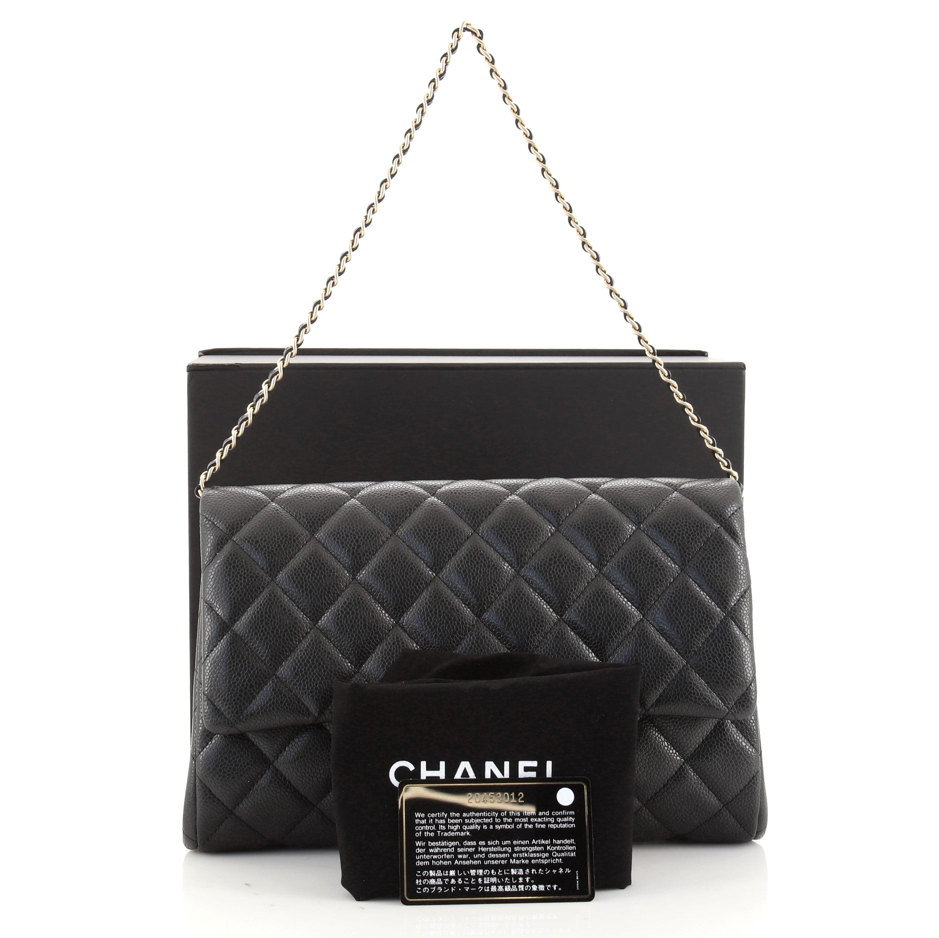 Clutch with Chain Quilted Caviar