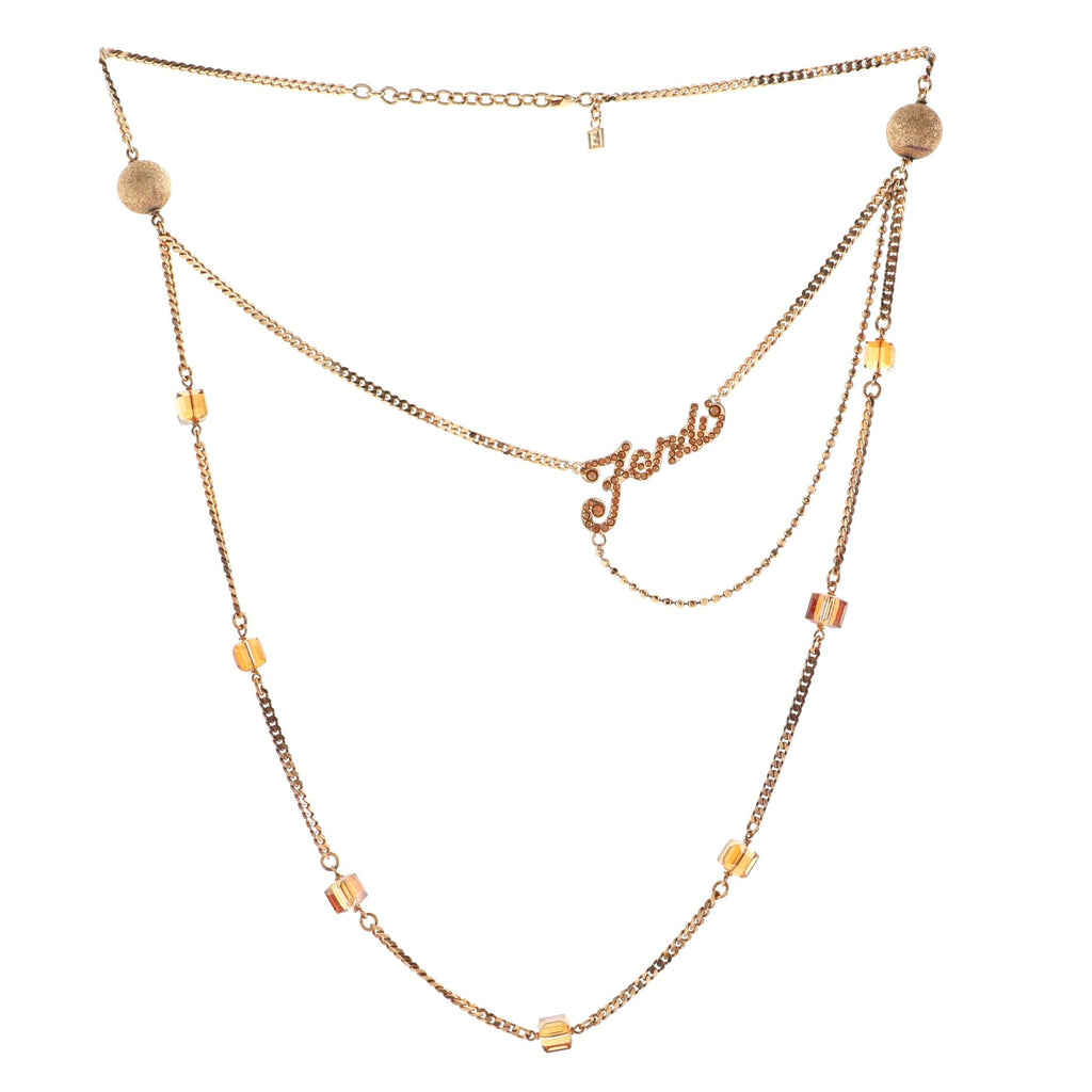 Logo Pendant Double Chain Necklace Metal with Crystals