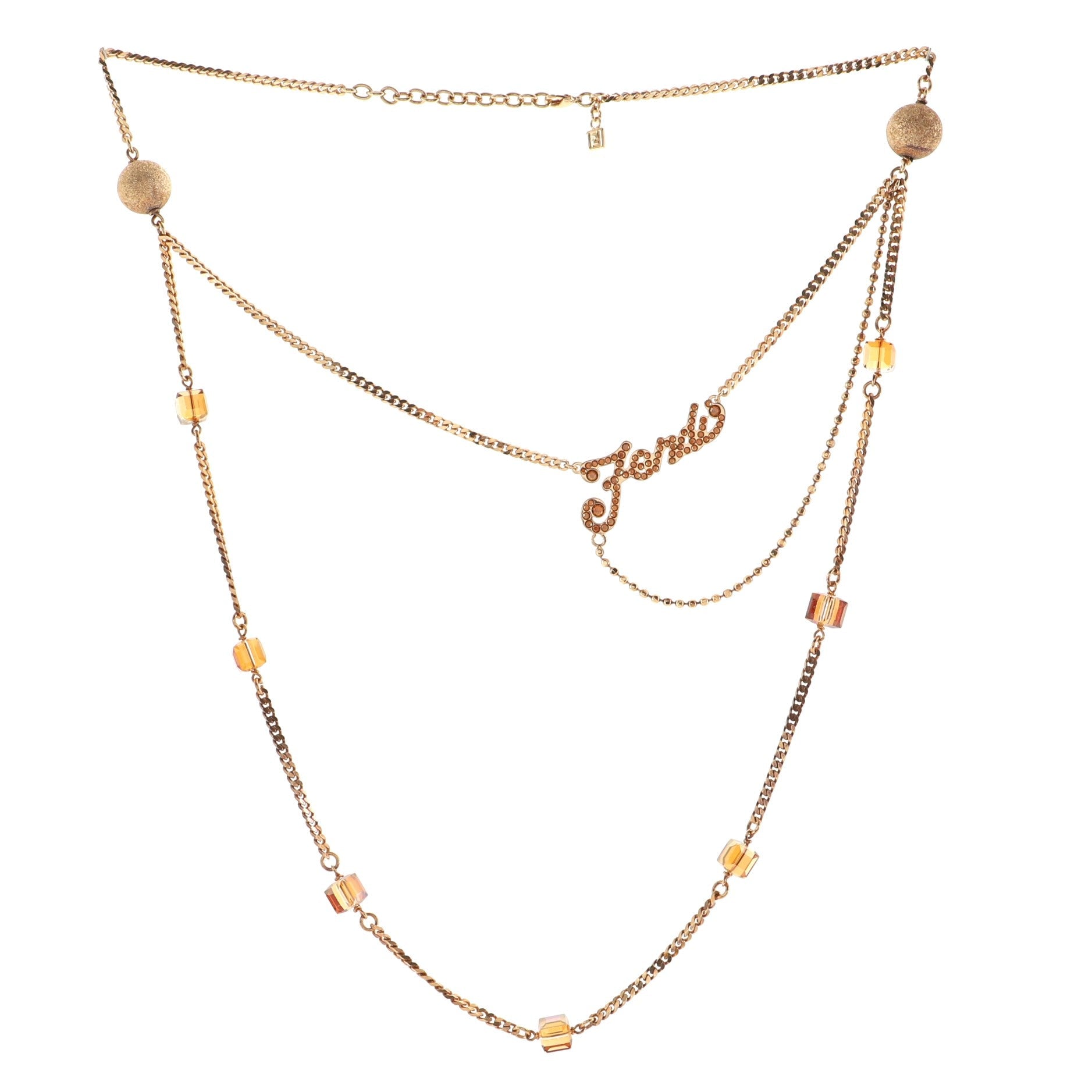Logo Pendant Double Chain Necklace Metal with Crystals