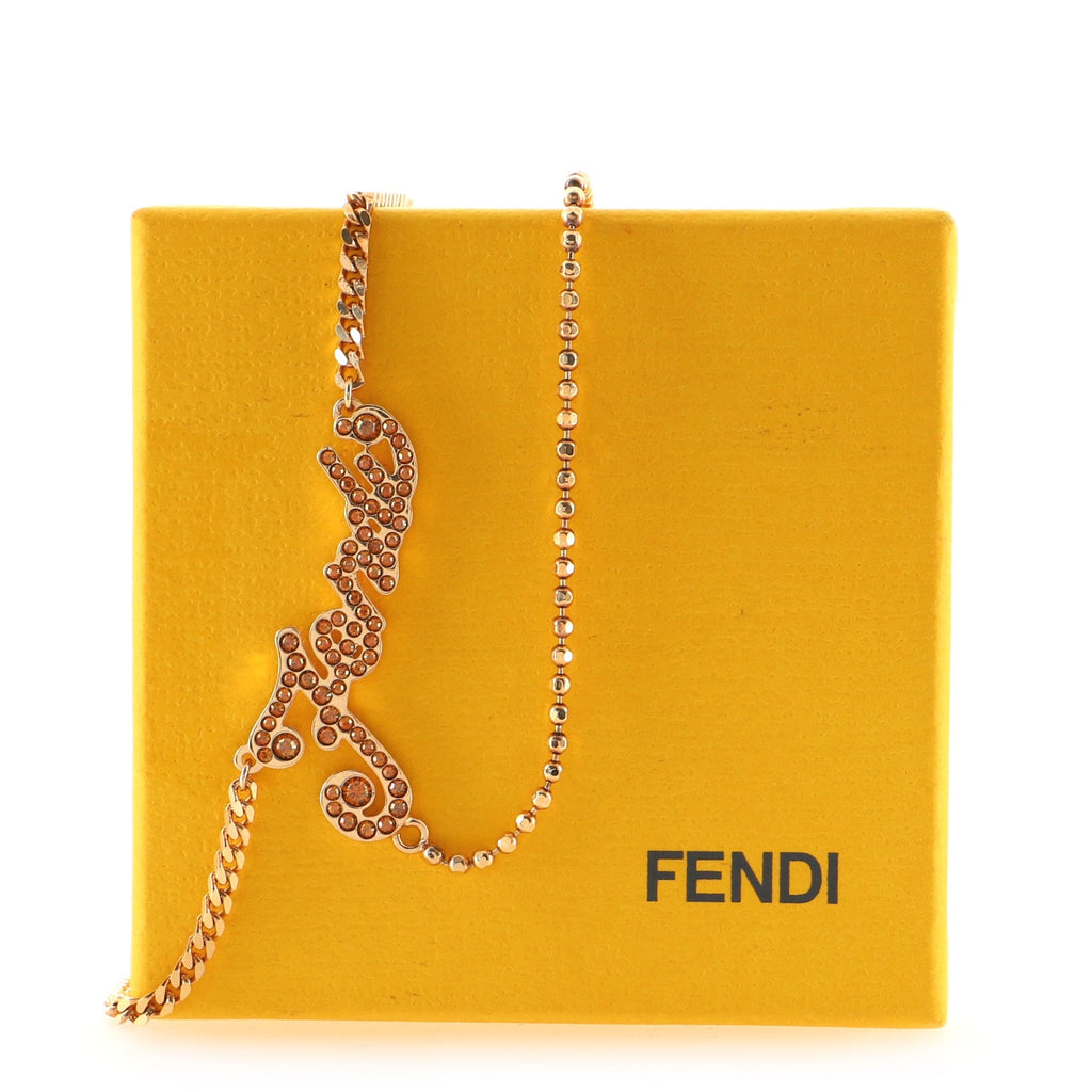 Logo Pendant Double Chain Necklace Metal with Crystals