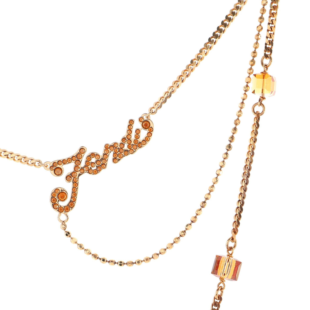 Logo Pendant Double Chain Necklace Metal with Crystals