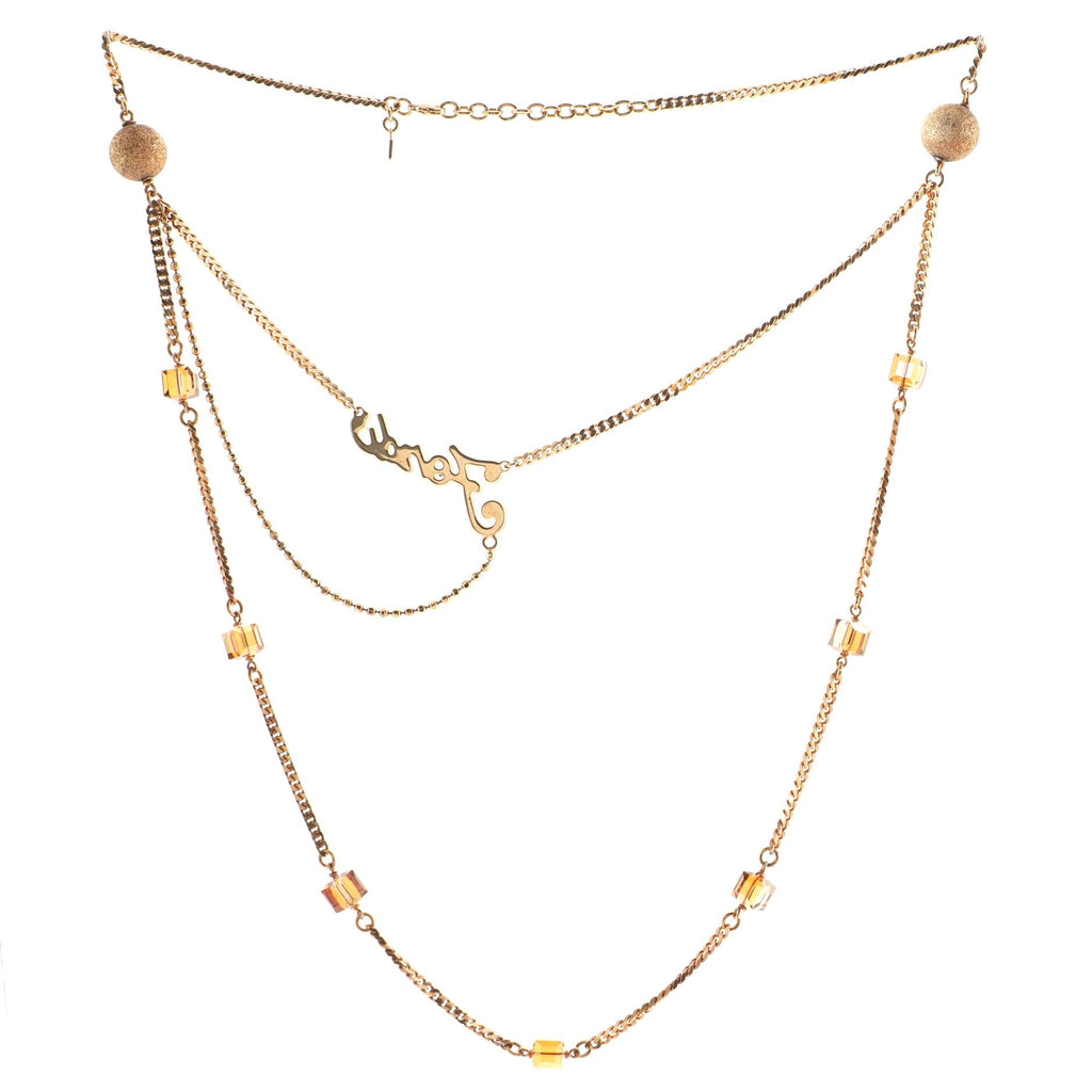Logo Pendant Double Chain Necklace Metal with Crystals
