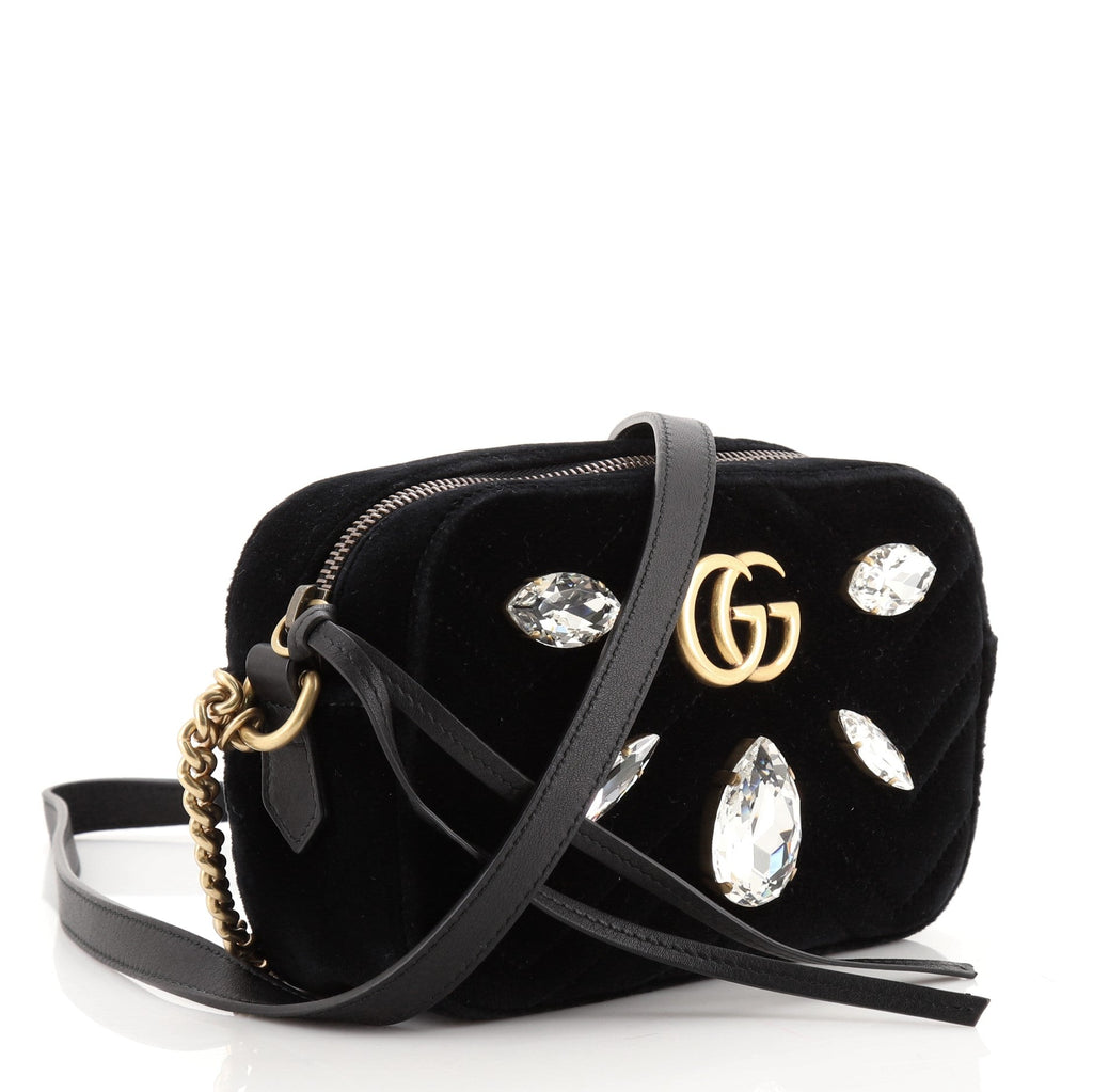 GG Marmont Shoulder Bag Crystal Embellished Matelasse Velvet Mini