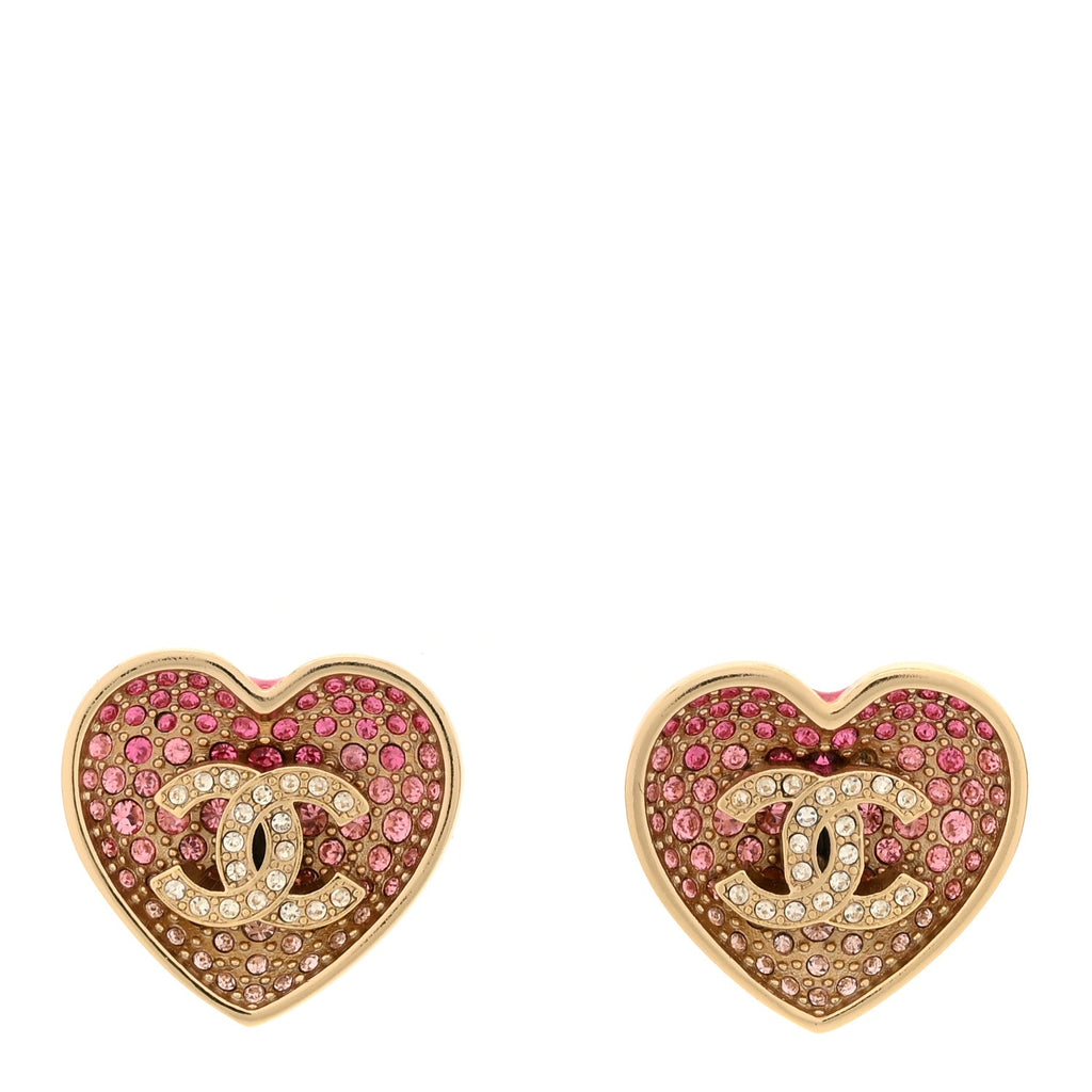 Resin Crystal CC Heart Earrings Gold Pink