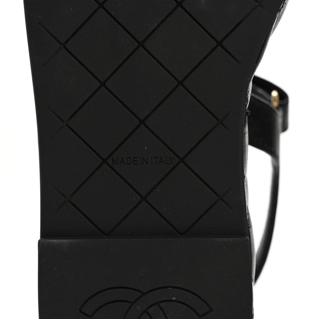 Lambskin Quilted Chain CC Platform Sandals 37.5 Black