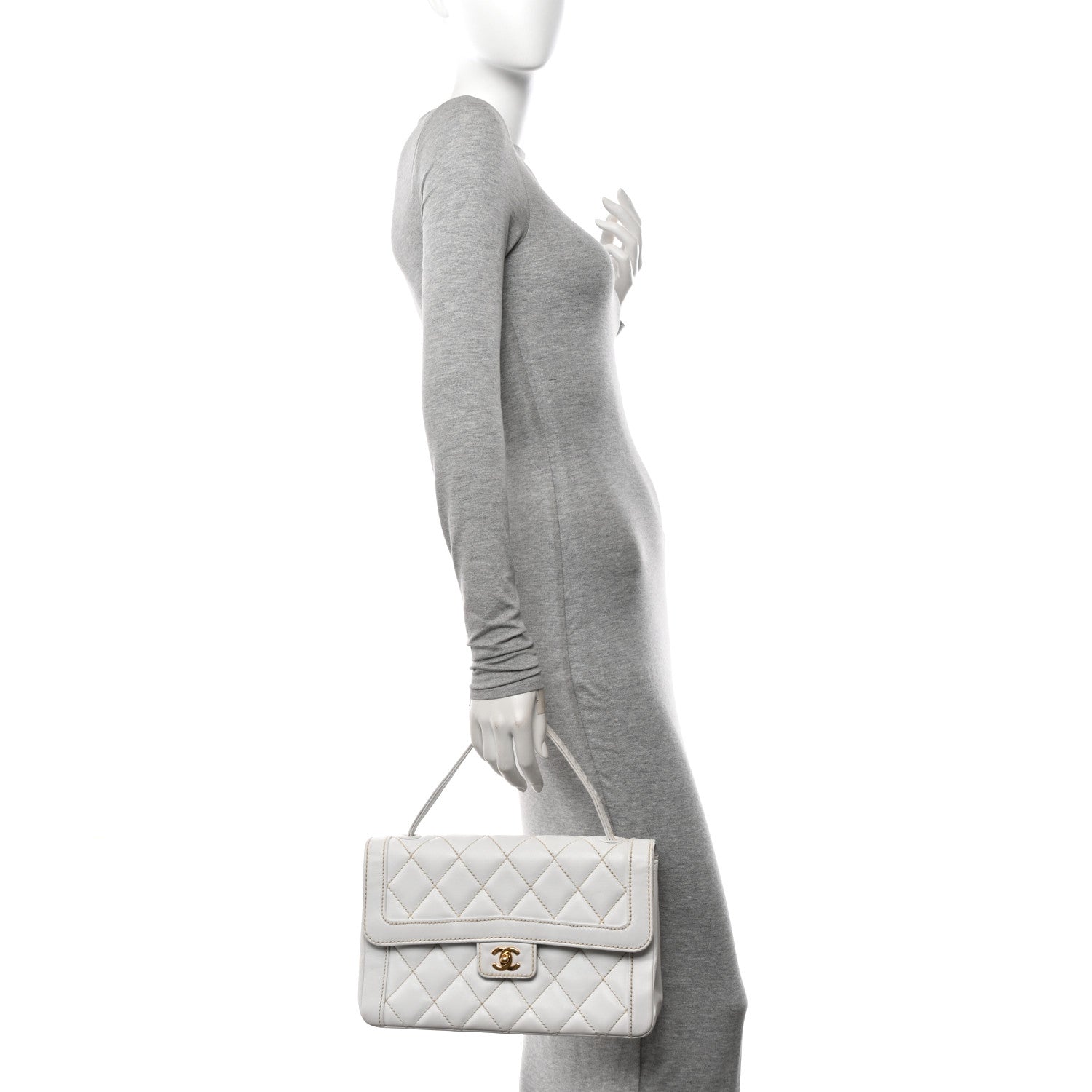 Calfskin Quilted Wild Stitch Large Flap White