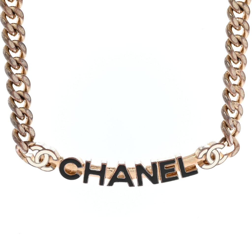 Metal Enamel Chain CC Choker Gold White