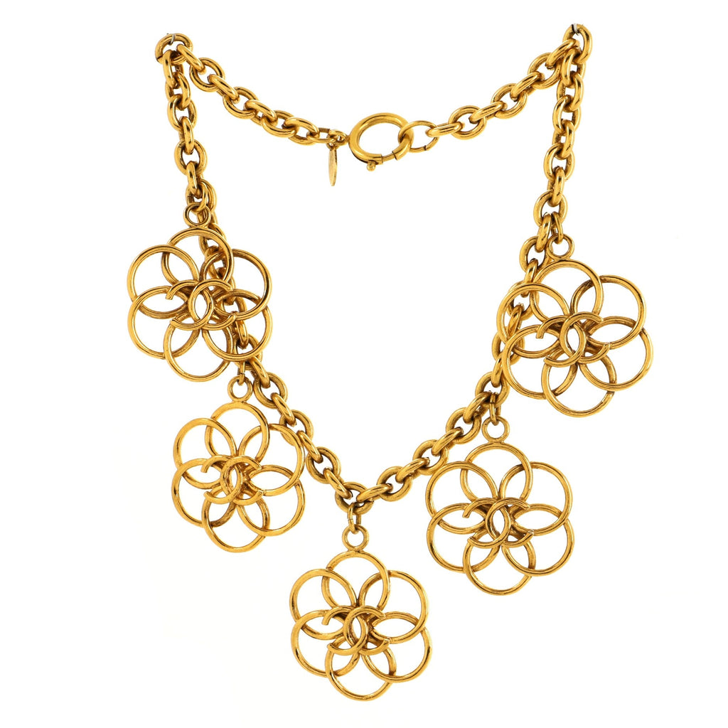 Circle Flower Dangling Necklace Metal