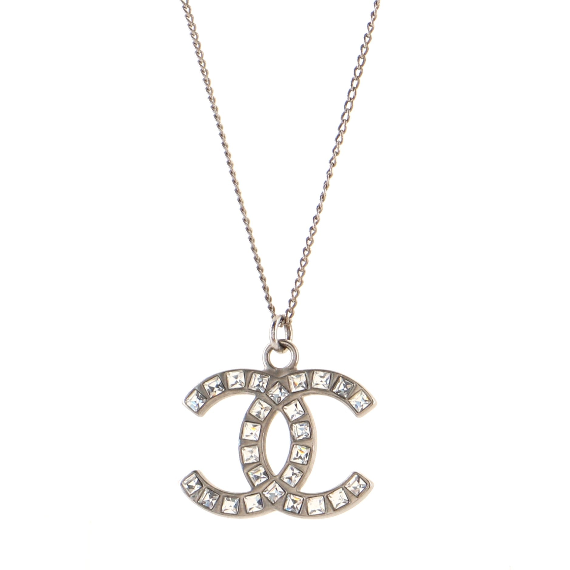 CC Pendant Necklace Metal with Crystals