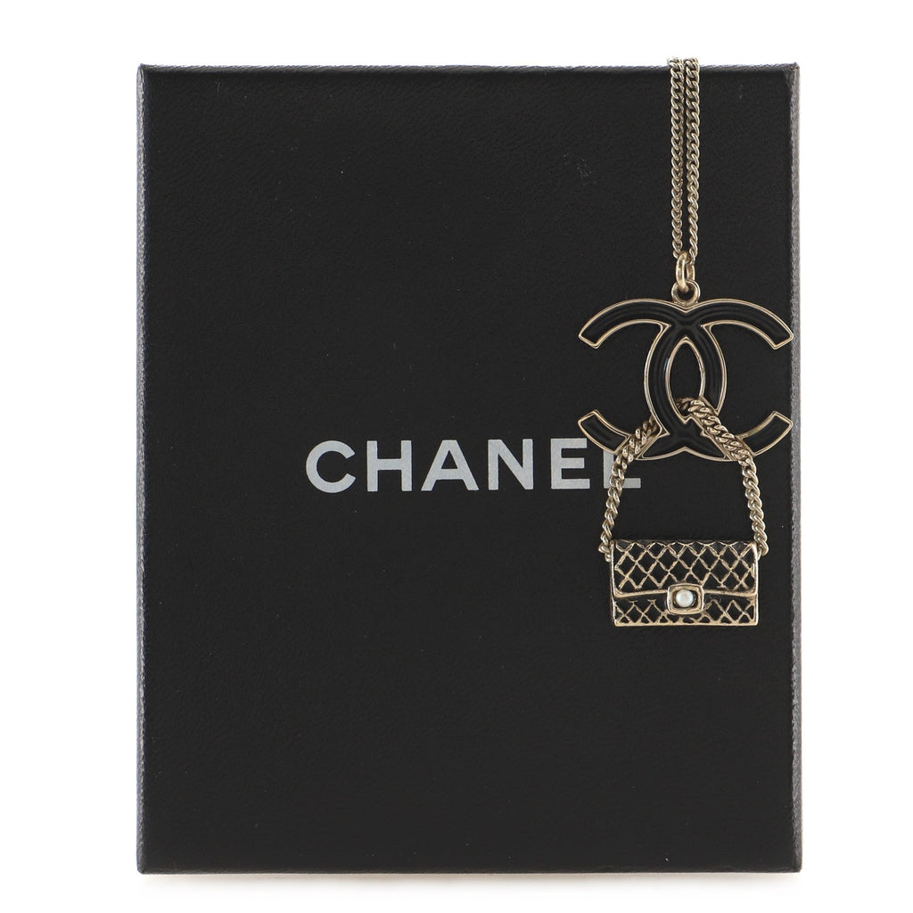CC Flap Bag Pendant Long Necklace Metal and Enamel