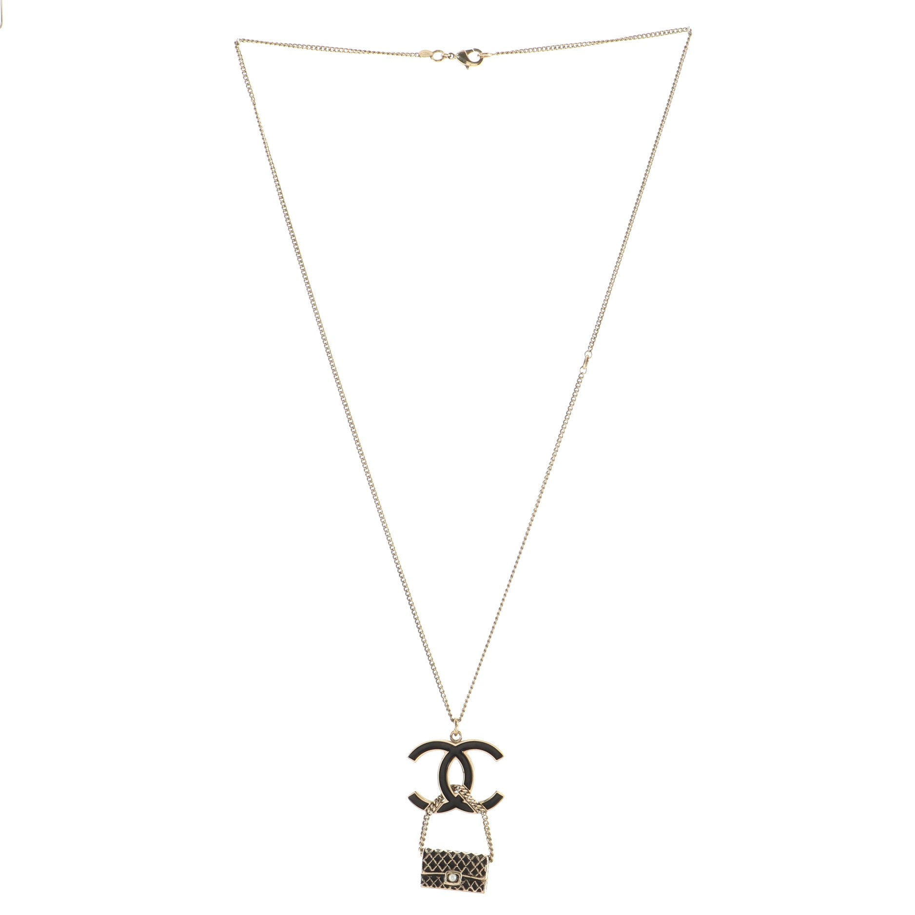 CC Flap Bag Pendant Long Necklace Metal and Enamel