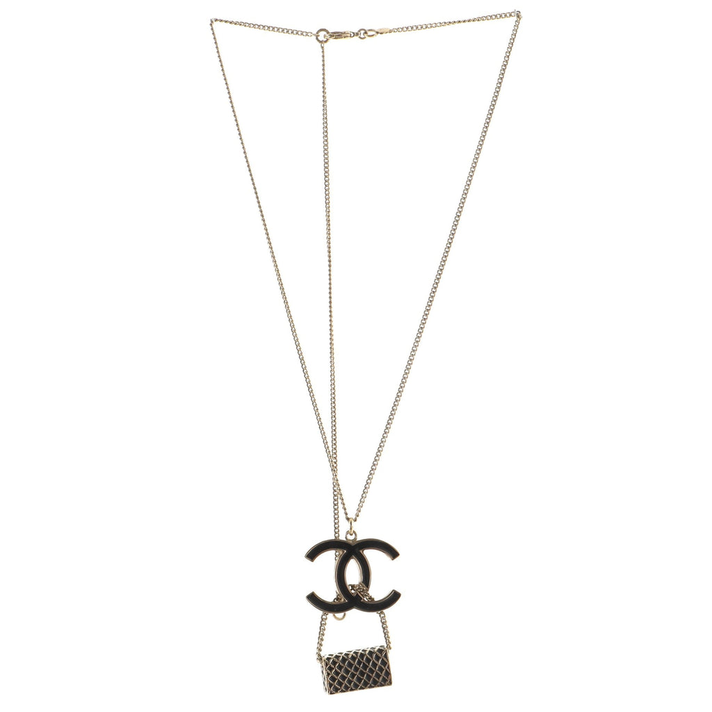 CC Flap Bag Pendant Long Necklace Metal and Enamel