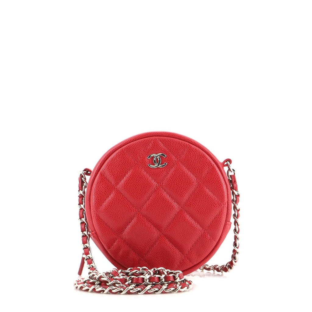 Round Clutch with Chain Quilted Caviar Mini