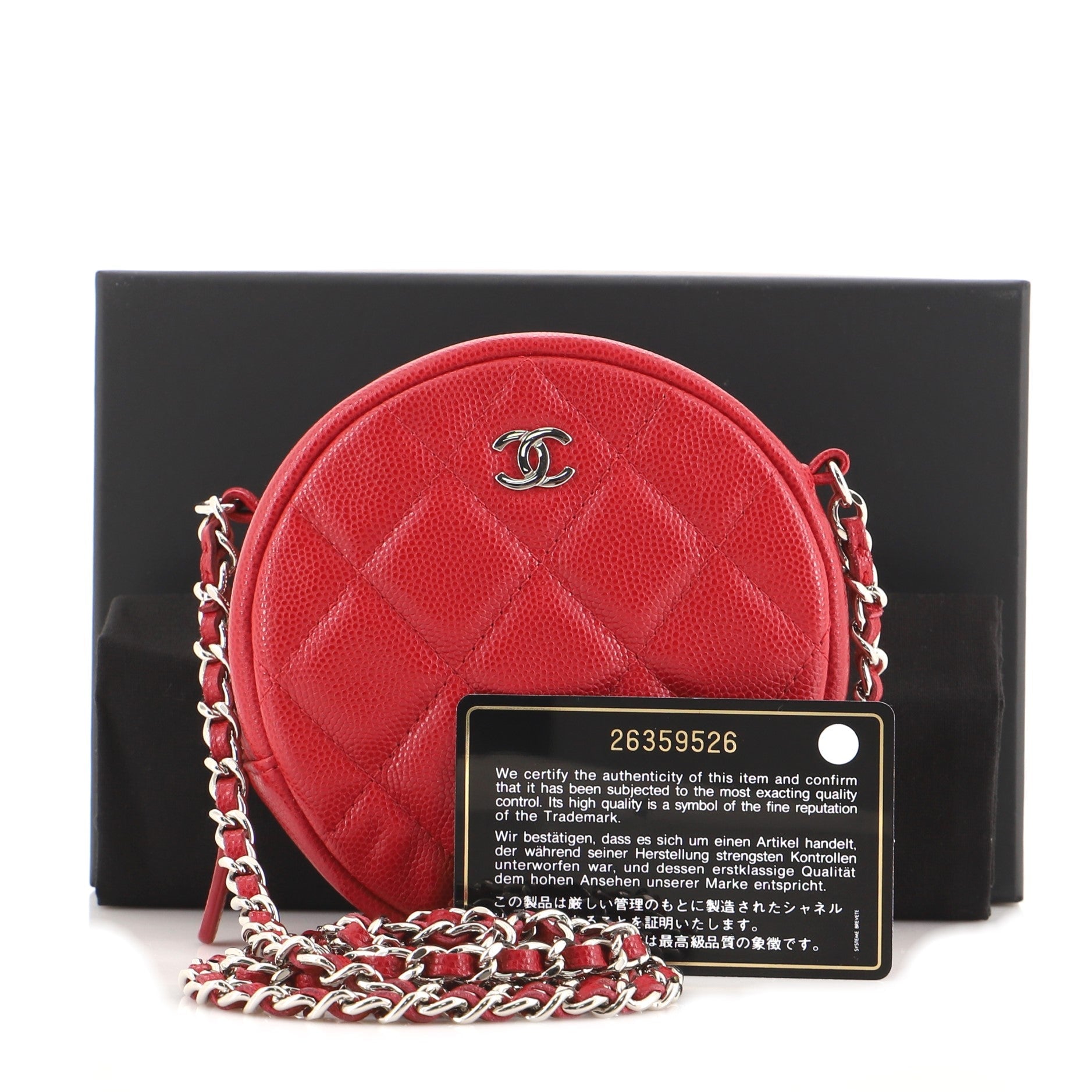 Round Clutch with Chain Quilted Caviar Mini
