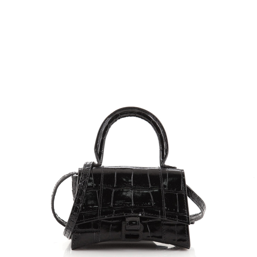 Hourglass Top Handle Bag Crocodile Embossed Leather Mini