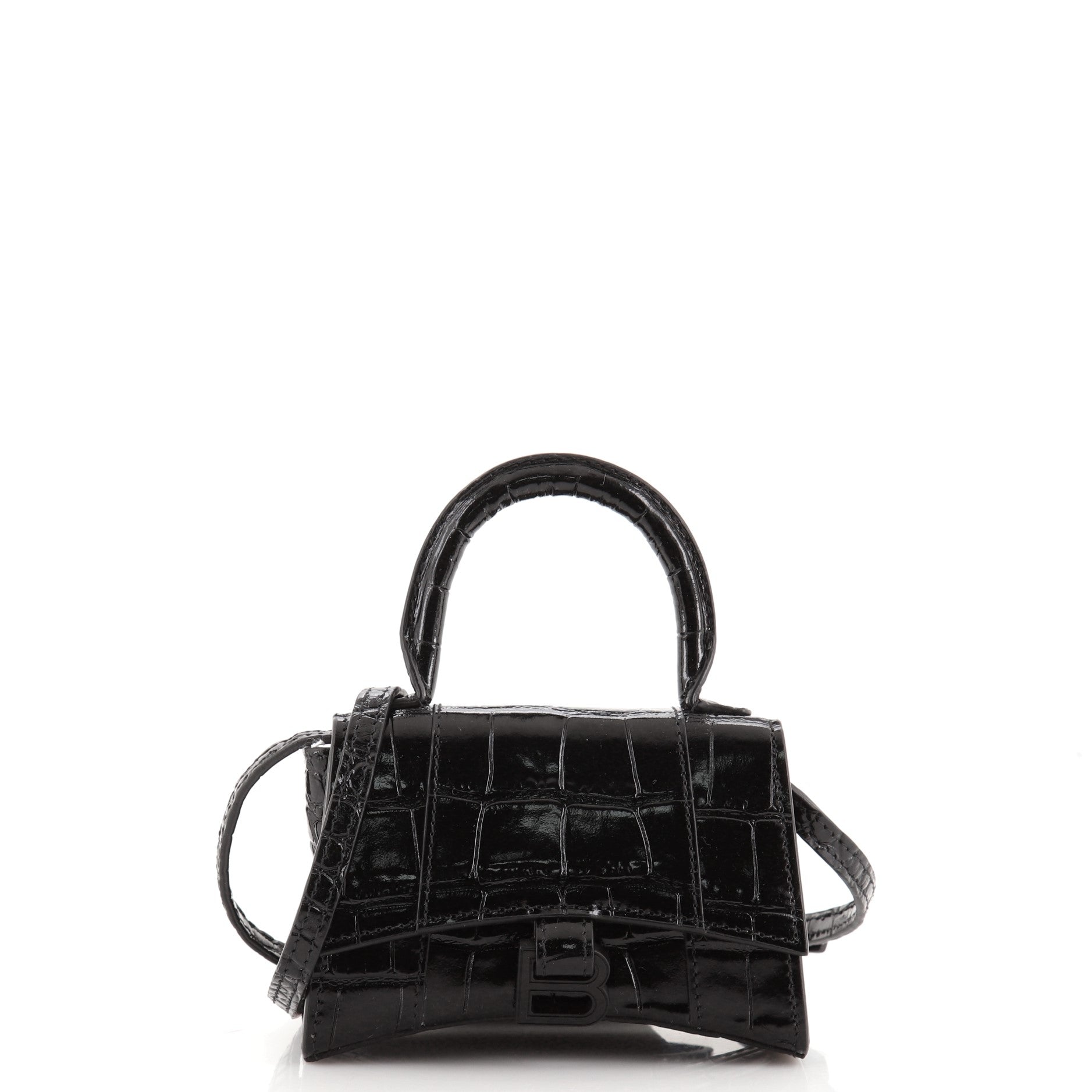 Hourglass Top Handle Bag Crocodile Embossed Leather Mini