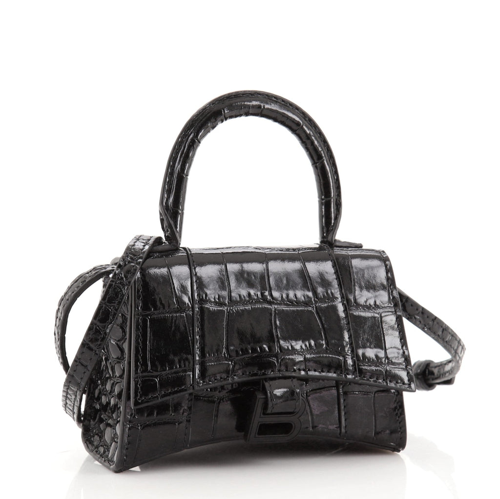 Hourglass Top Handle Bag Crocodile Embossed Leather Mini