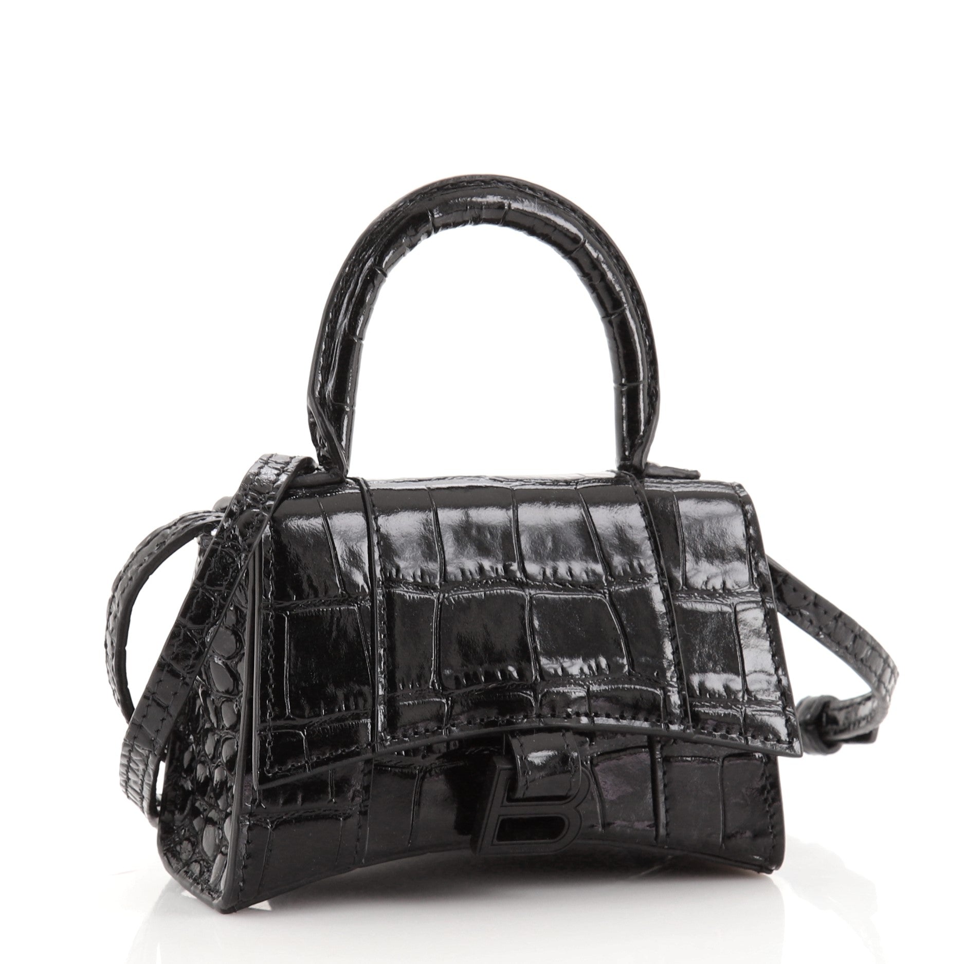 Hourglass Top Handle Bag Crocodile Embossed Leather Mini