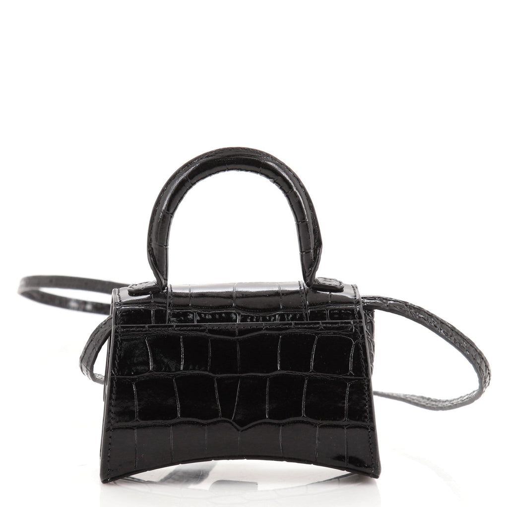 Hourglass Top Handle Bag Crocodile Embossed Leather Mini