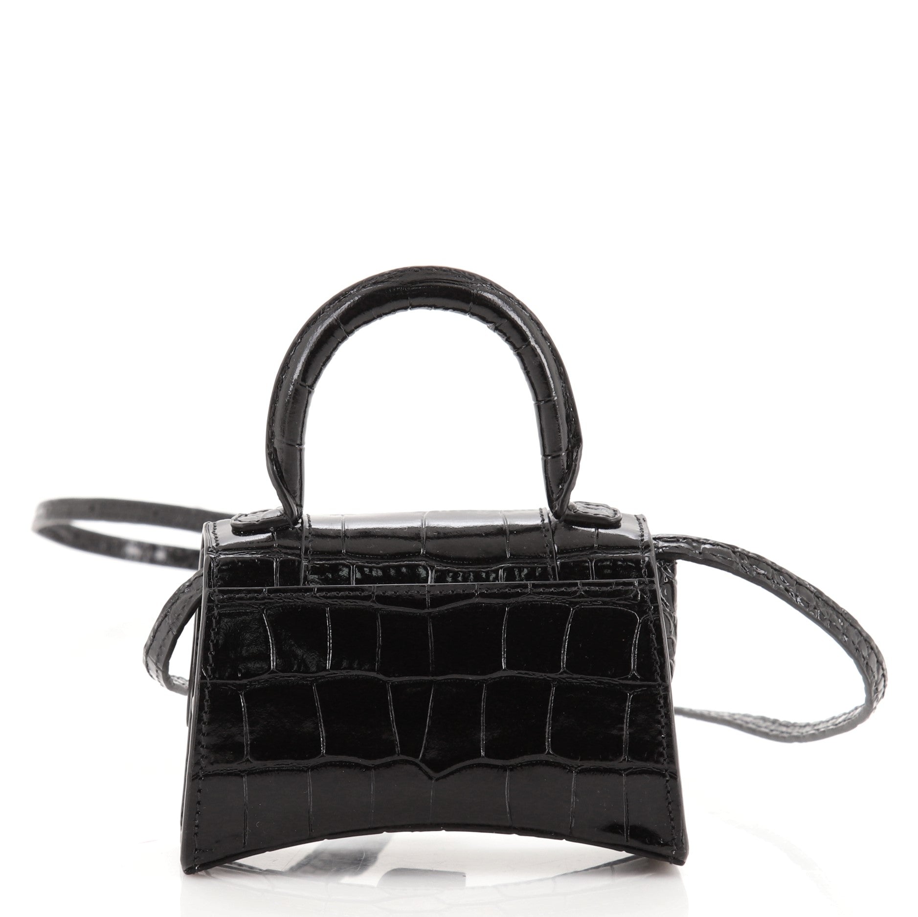 Hourglass Top Handle Bag Crocodile Embossed Leather Mini