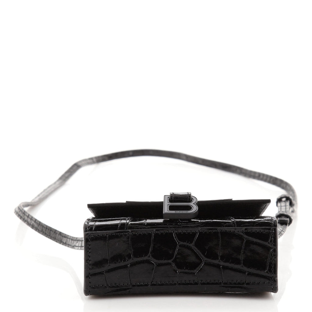 Hourglass Top Handle Bag Crocodile Embossed Leather Mini