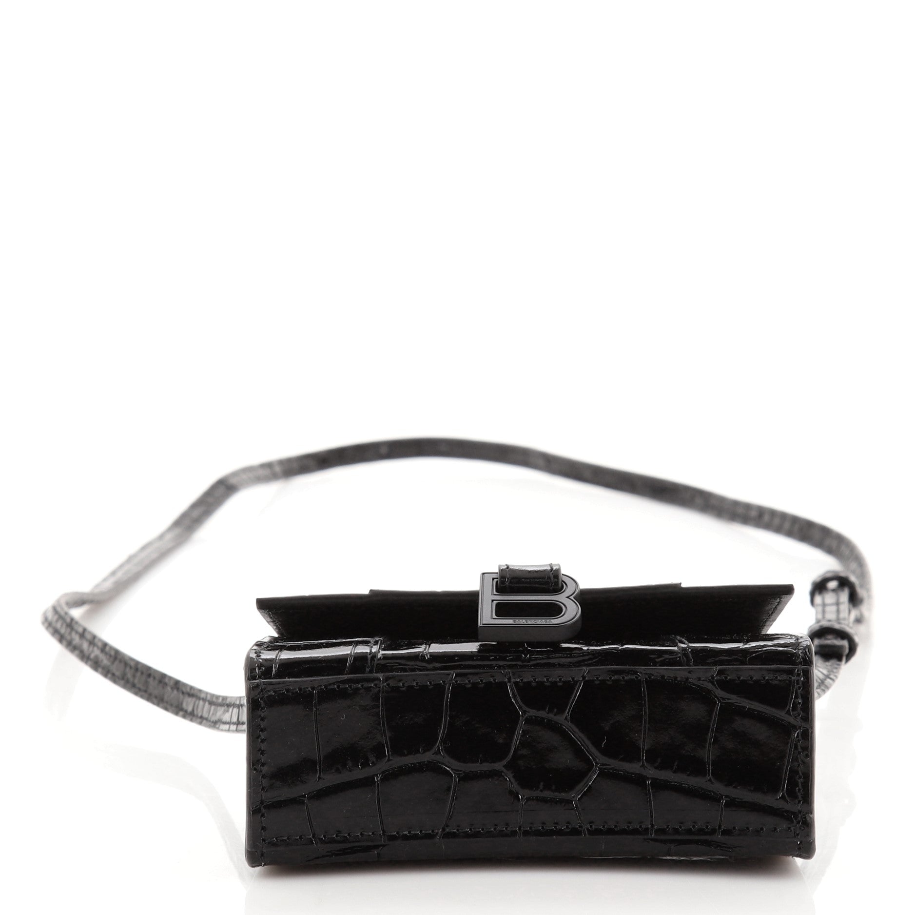 Hourglass Top Handle Bag Crocodile Embossed Leather Mini