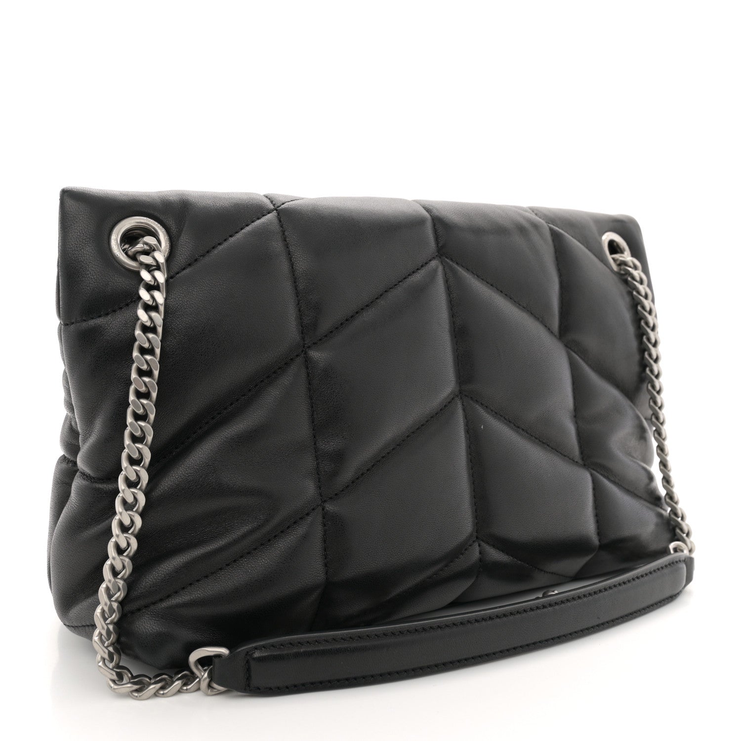 Lambskin Quilted Small Loulou Puffer Monogram Chain Satchel Black