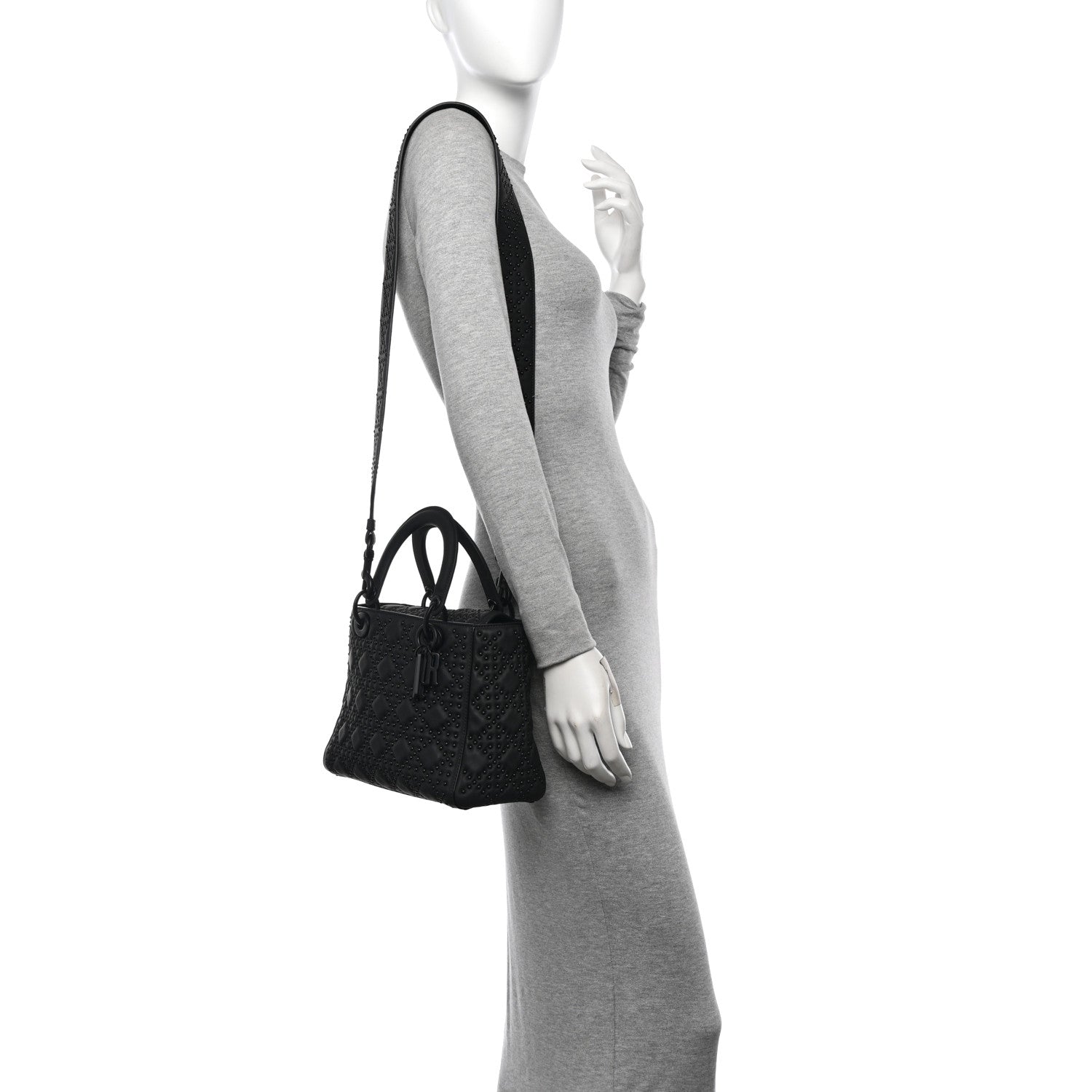 Matte Calfskin Cannage Studded Medium Supple Lady Dior Ultra Black