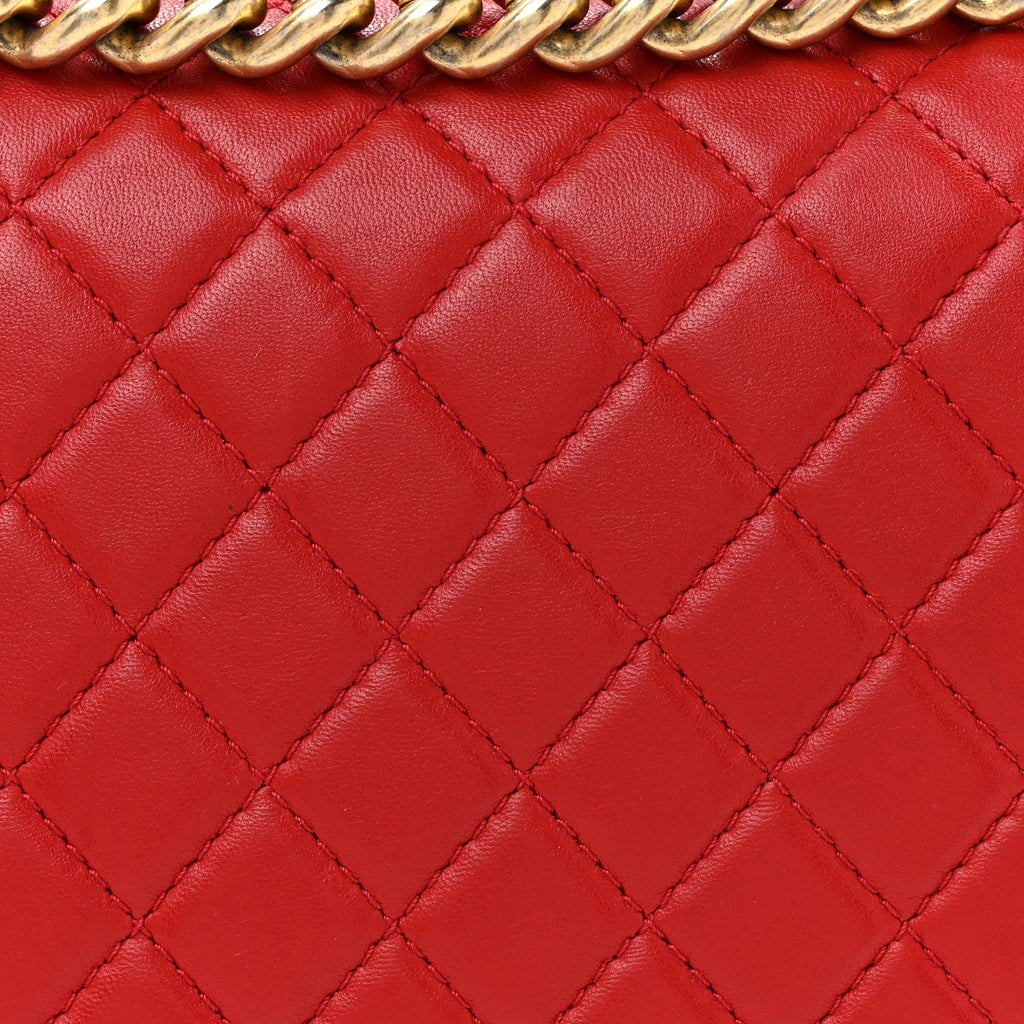 Lambskin Quilted New Medium Boy Flap Red