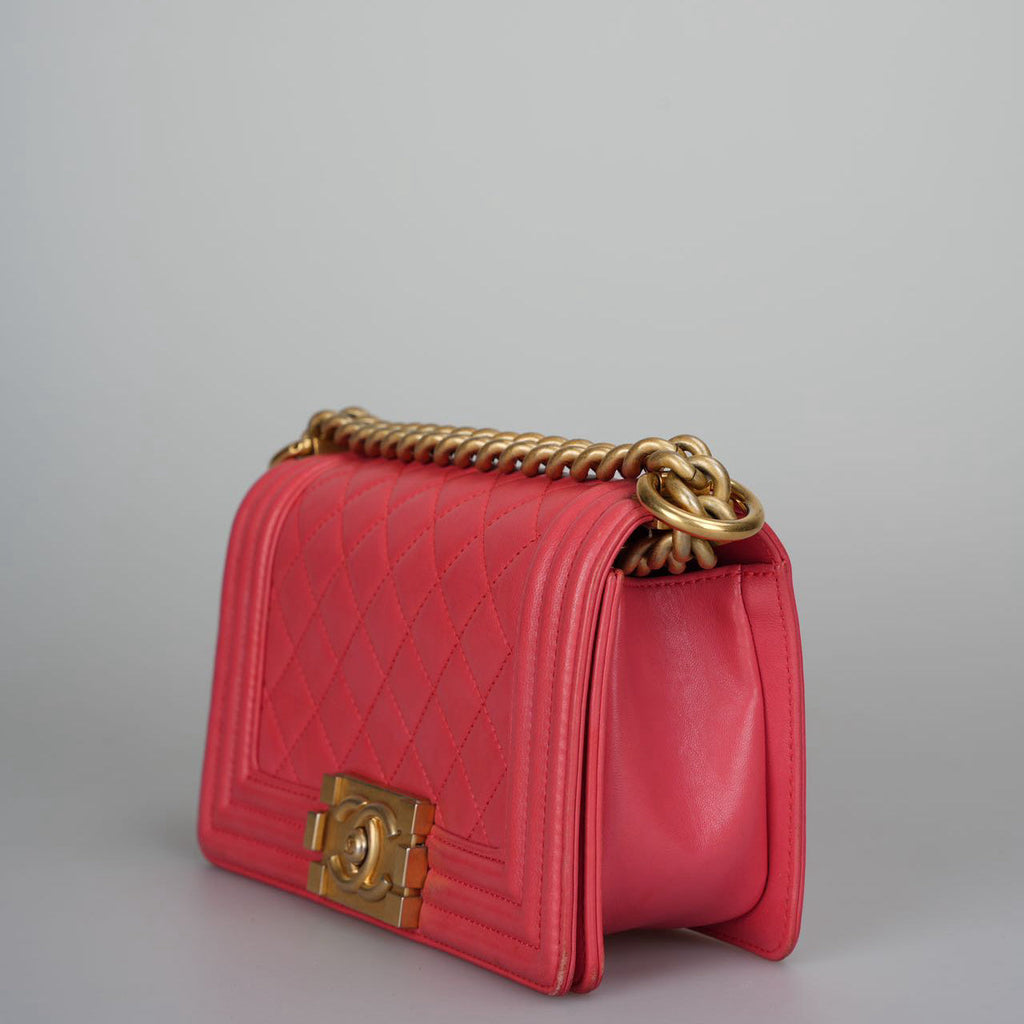 Chanel Lambskin Quilted Small Boy Flap Bag in Pink with Gold Hardware