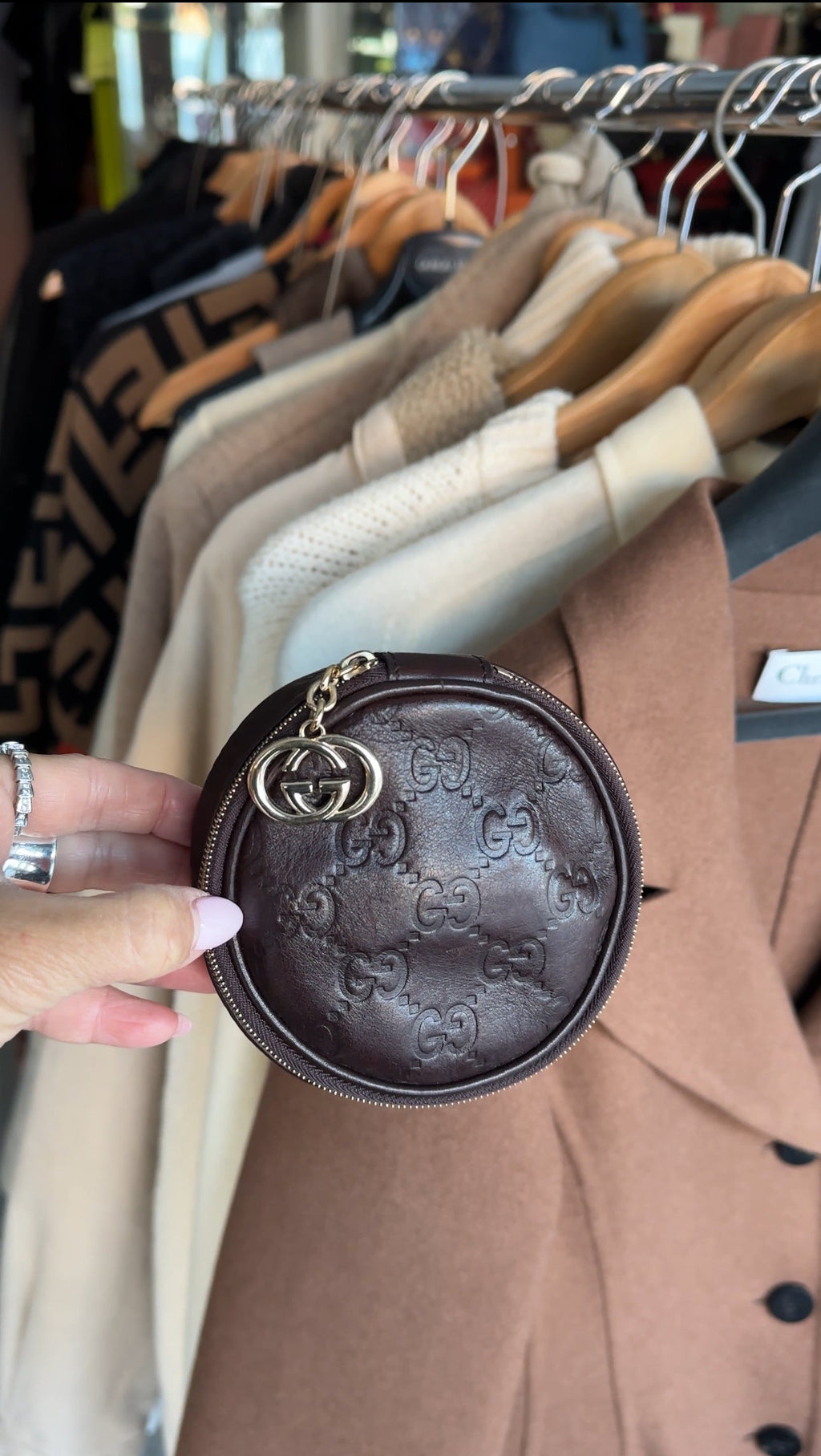 Gucci Brown Monogram Supreme Round Travel Jewelry Case