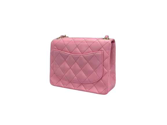 Chanel Vintage Rose Pink Classic Mini Square Flap Bag in Lambskin with Gold Hardware