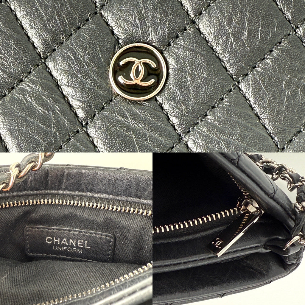 CHANEL Aged Calfskin CC Quilted Uniform Crossbody Black Bag