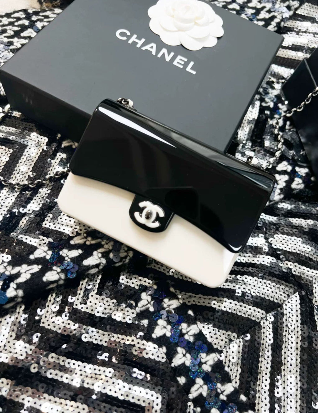 Chanel 21 black and white acrylic box minaudière