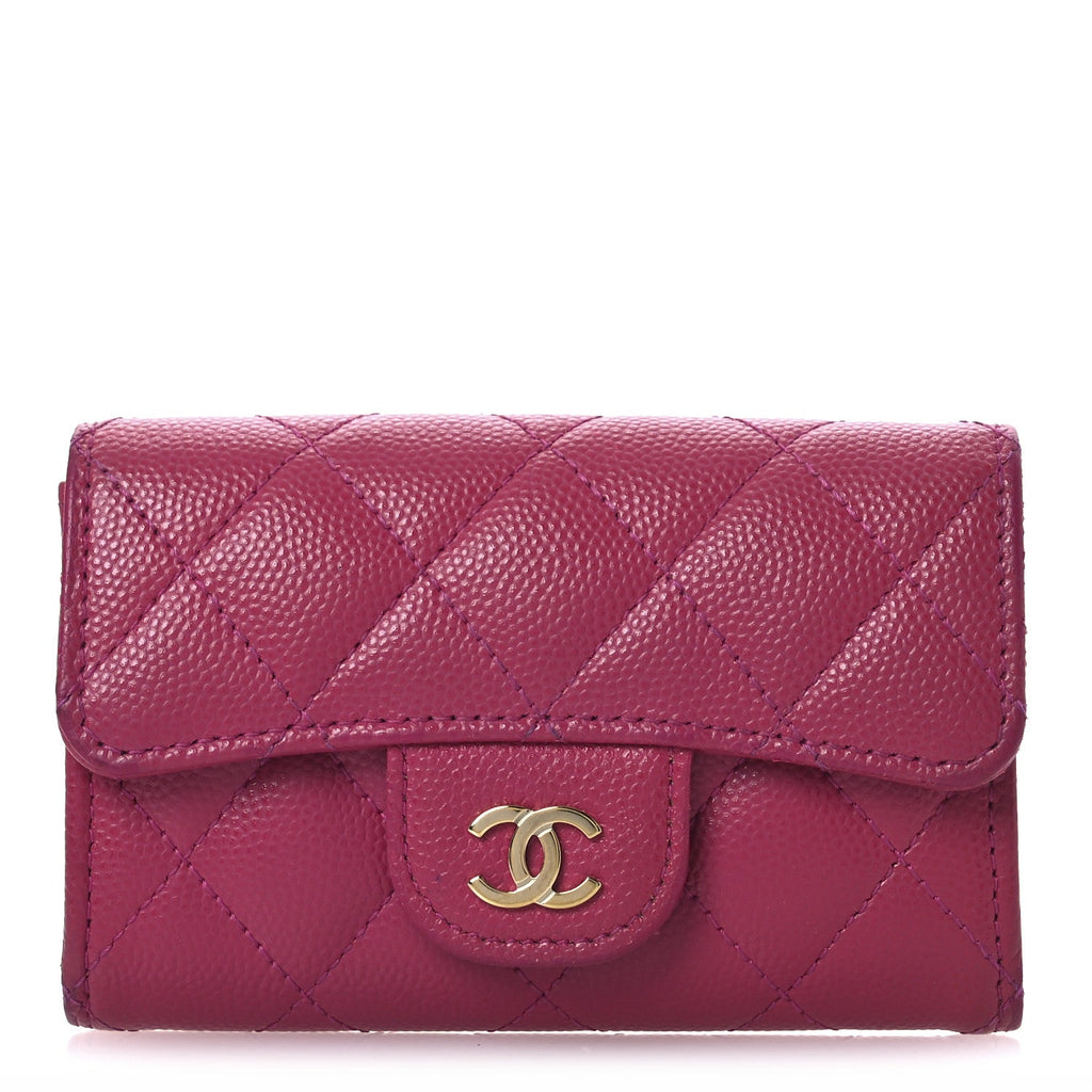 Caviar Quilted Flap  Holder Wallet Dark Pink