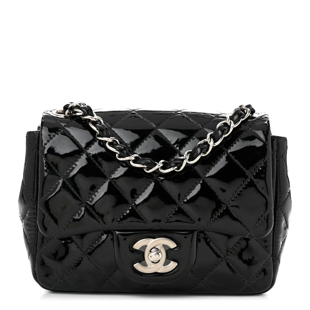 Patent Calfskin Quilted Mini Square Flap Black