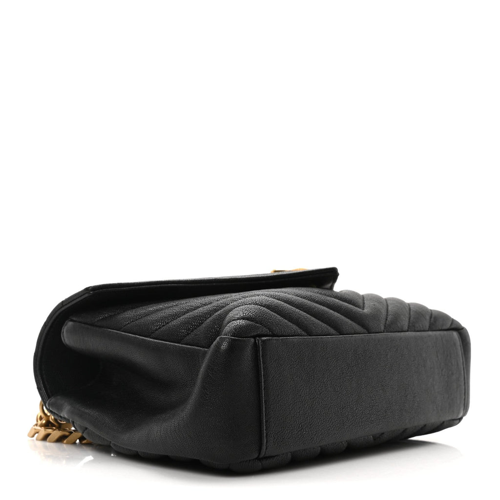 Sheepskin Matelasse Chevron Monogram Medium College Bag Black