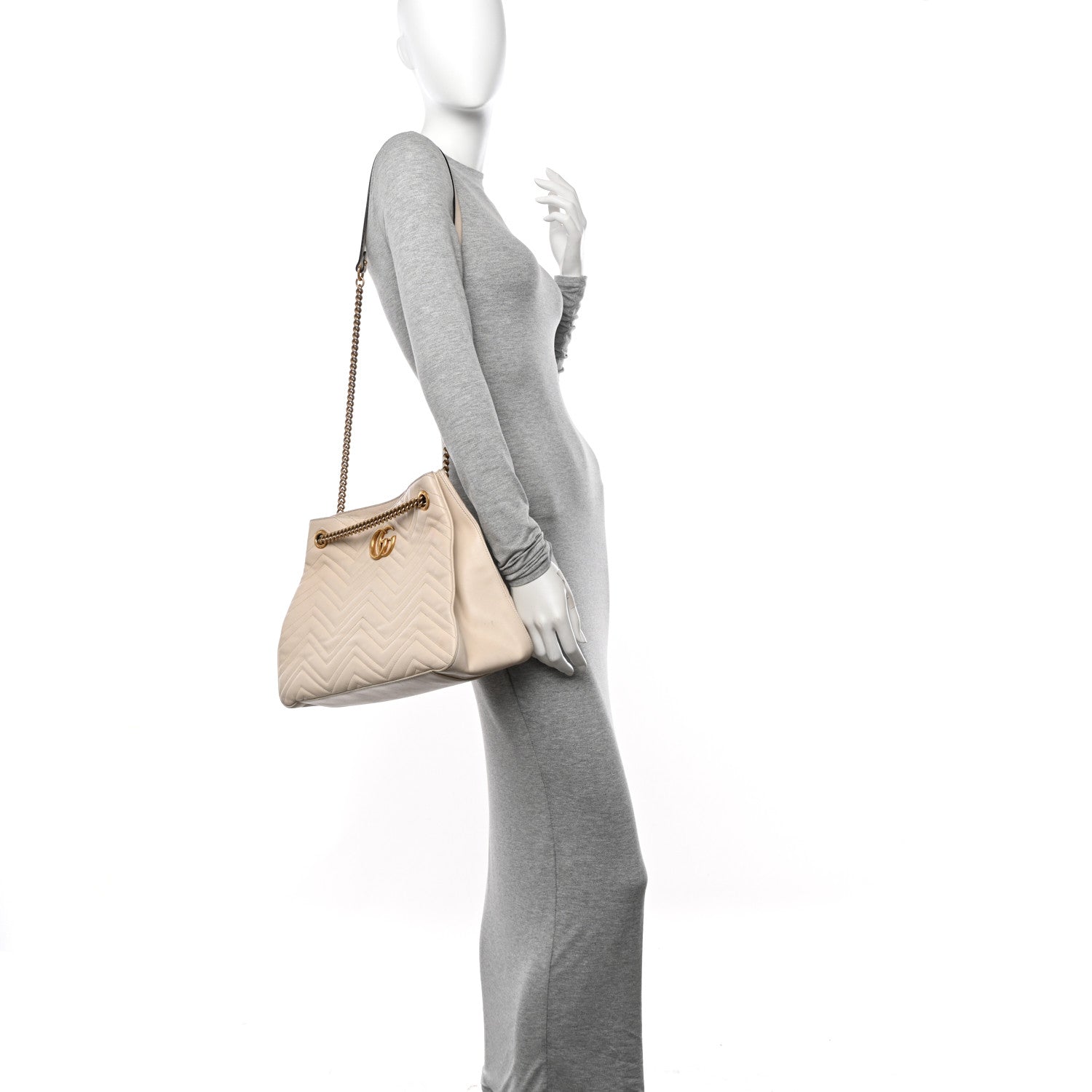 Calfskin Matelasse Medium GG Marmont Shoulder Tote Bag White