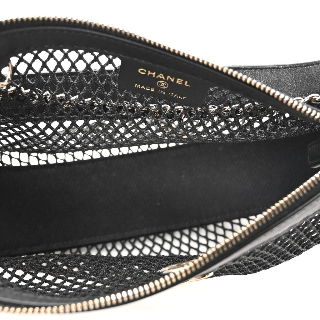 Mesh Shiny Lambskin Chain Hobo Black