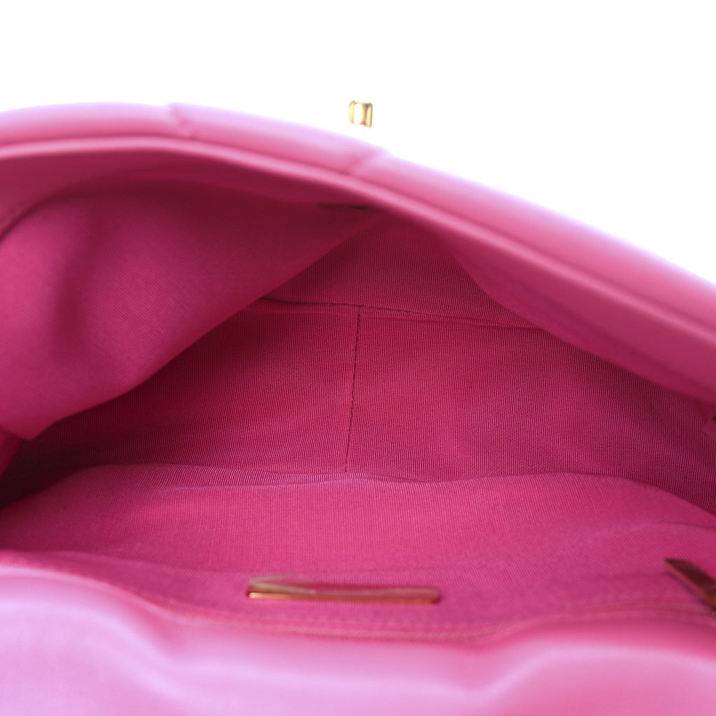 Shiny Lambskin Quilted Medium Chanel 19 Flap Neon Pink
