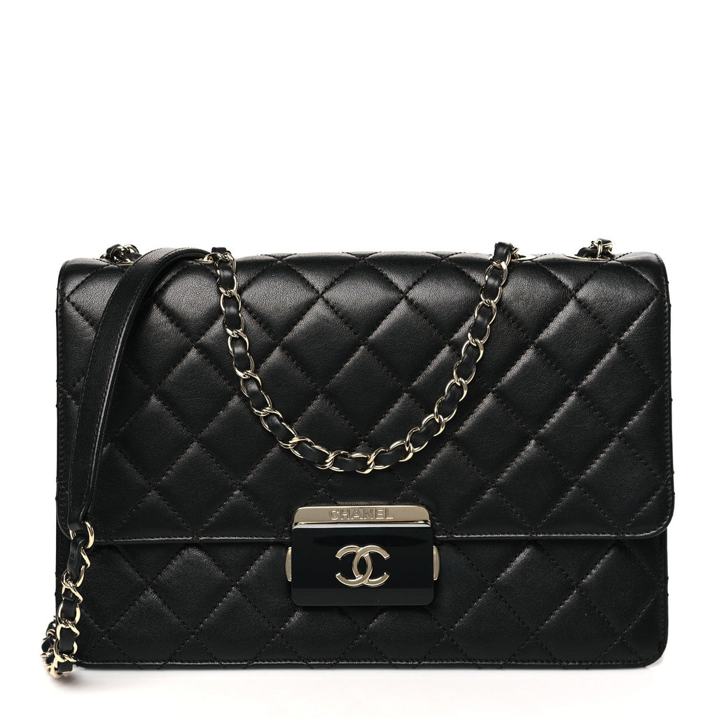 Sheepskin Quilted Large Beauty Lock Flap Black